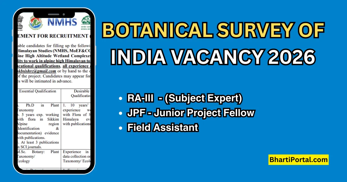 Botanical Survey of India Vacancy 2026 RA JPF Field Assistant Recruitment